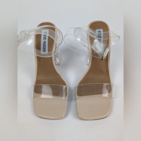 Steve Madden Hundred Clear Plastic Nude Beige Sandals Plastic Heels Size 5 Women - Picture 11 of 11